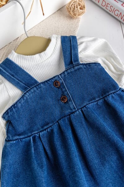 Püsküllü Jean Jile  Elbise Kot Salopet Buluz Set