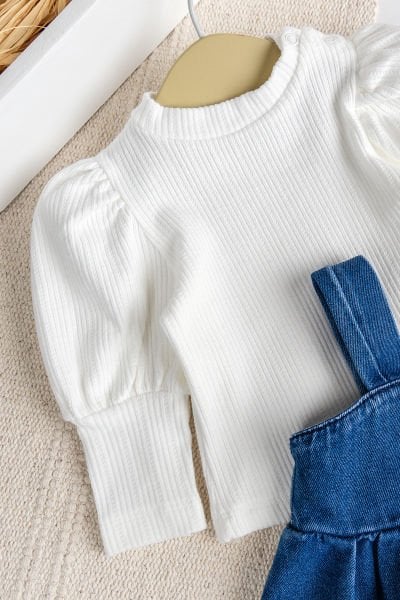 Püsküllü Jean Jile  Elbise Kot Salopet Buluz Set