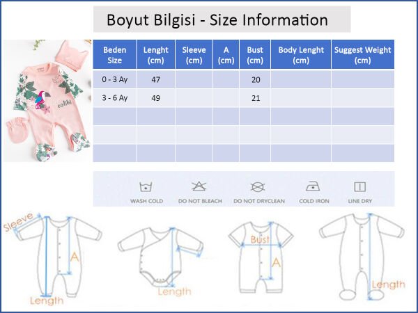 Kuş Figürlü 3 Parça Kız Bebek Tulum Takım SOMON -  0-3 AY
