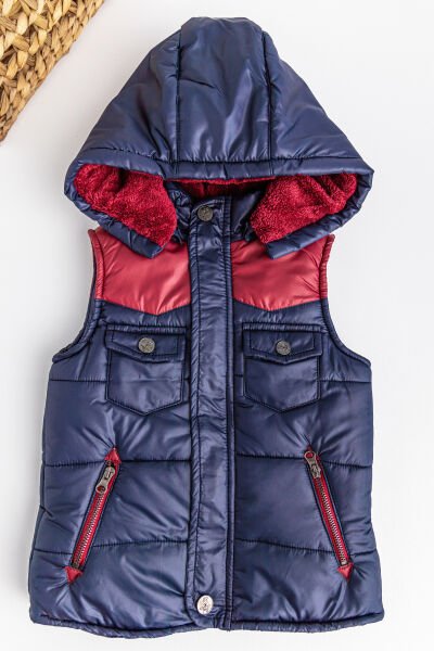 Kapüşonlu İçi Peluş Erkek Çocuk Şişme Yelek