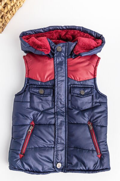 Kapüşonlu İçi Peluş Erkek Çocuk Şişme Yelek