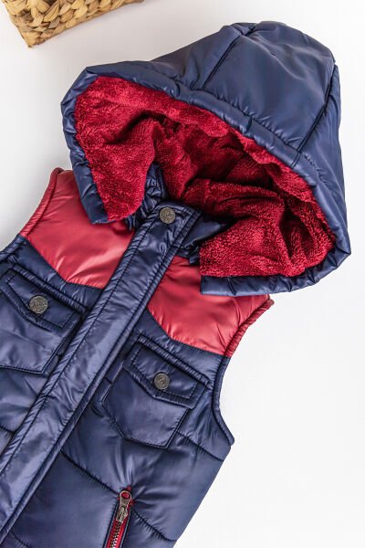 Kapüşonlu İçi Peluş Erkek Çocuk Şişme Yelek