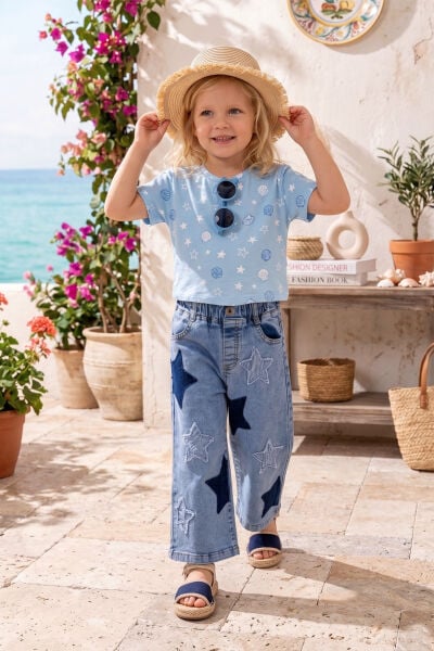 Yıldız İşlemeli Denim Kız Çocuk Kot Pantolon