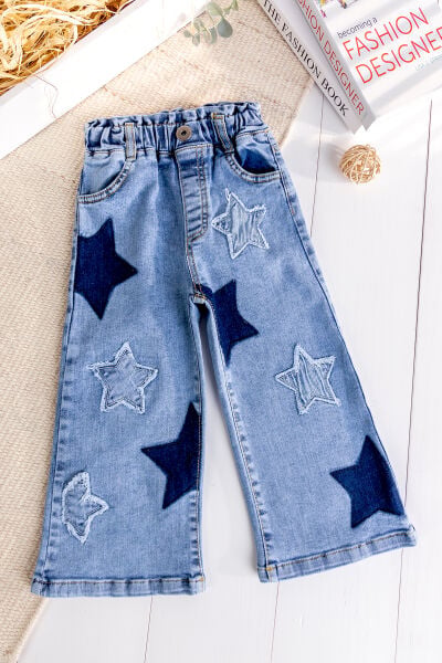 Yıldız İşlemeli Denim Kız Çocuk Kot Pantolon