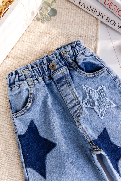 Yıldız İşlemeli Denim Kız Çocuk Kot Pantolon