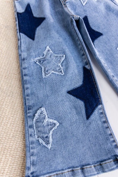 Yıldız İşlemeli Denim Kız Çocuk Kot Pantolon