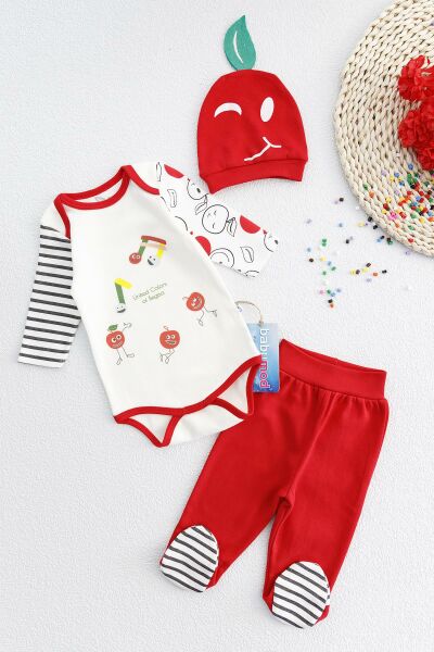 Elma Temalı Üçlü Bebek Takımı Zıbın Seti