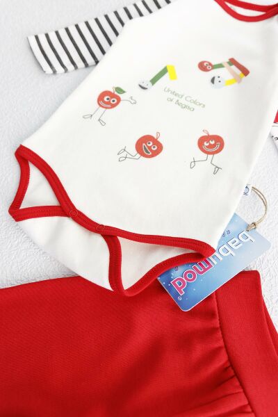 Elma Temalı Üçlü Bebek Takımı Zıbın Seti