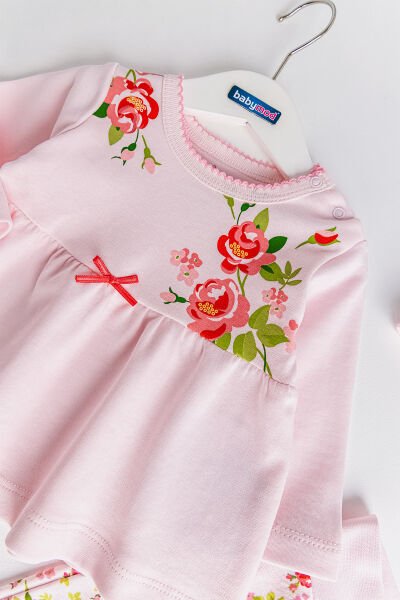 Gül Baskılı 3 Parça Kız Bebek Takım Bebek Set