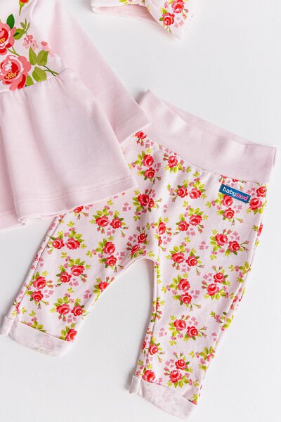 Gül Baskılı 3 Parça Kız Bebek Takım Bebek Set