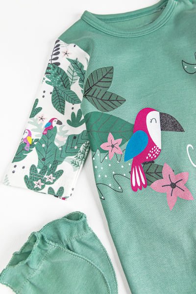 Kuş Figürlü 3 Parça Kız Bebek Tulum Takım YEŞİL - 3-6 AY
