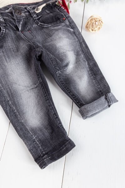 Denim Kumaş Askılı Erkek Bebek Kot Pantolon