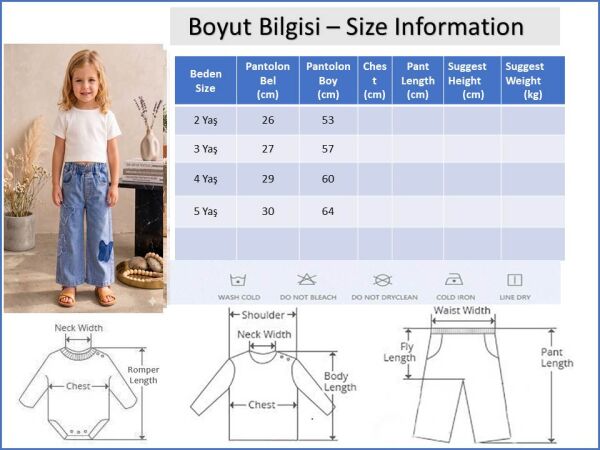 Kelebek İşlemeli Denim Kız Çocuk Kot pantolon