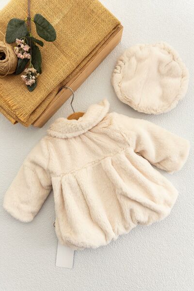 Çiçek Nakışlı Şapkalı Kız Bebek Peluş Mont