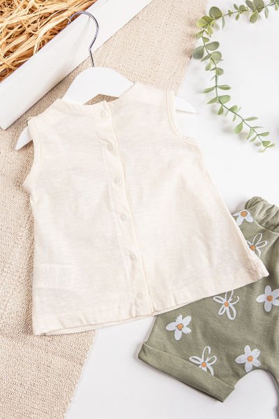 Papatya Baskılı 2'li Yazlık Kız Bebek Takım YEŞİL -  9-12 AY