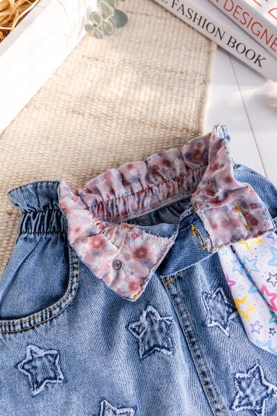 Yıldız İşlemeli Denim Kız Çocuk Kot etek