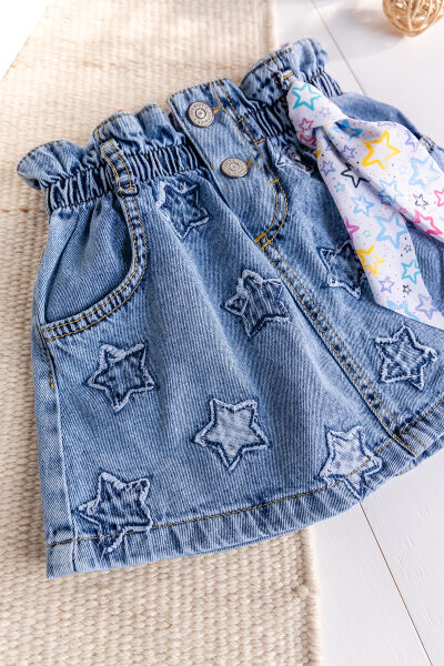 Yıldız İşlemeli Denim Kız Çocuk Kot etek