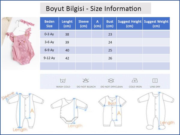 Fırfırlı Dantel Detaylı Bandanalı Kız Bebek Tulum Gül kurusu - 3-6 AY