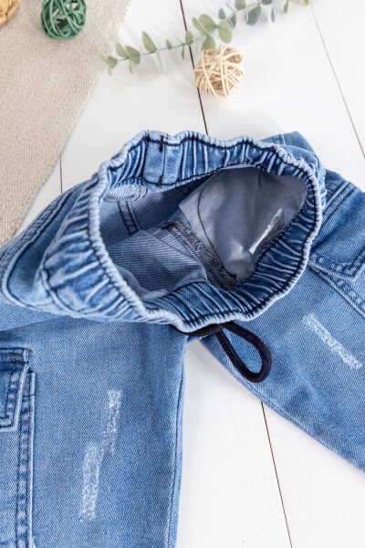 Kargo Cepli Denim Kumaş Beli Lastikli Erkek Çocuk Kot Pantolon