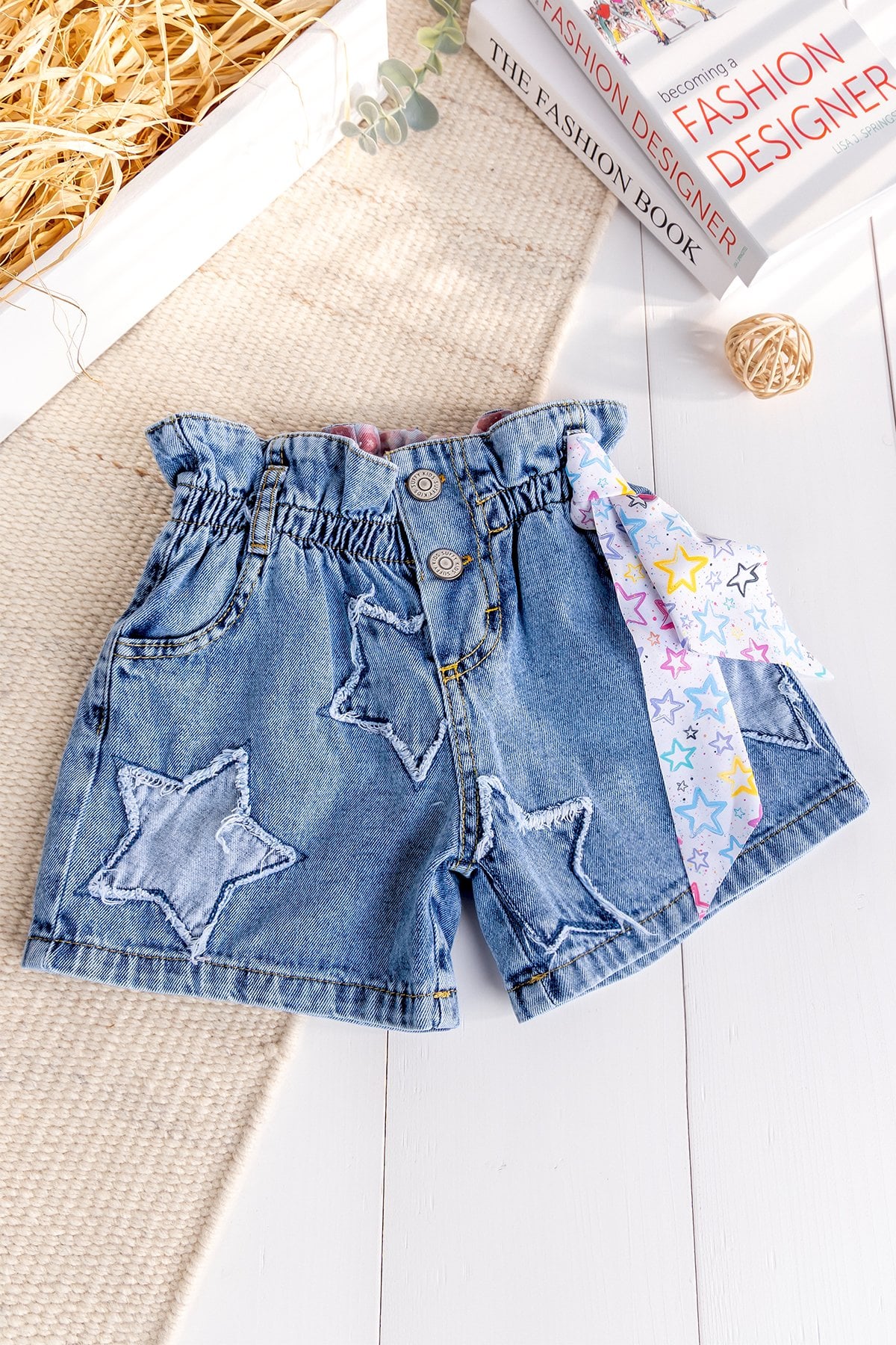 Yıldız işlemeli Denim Kız Çocuk Kot Şort