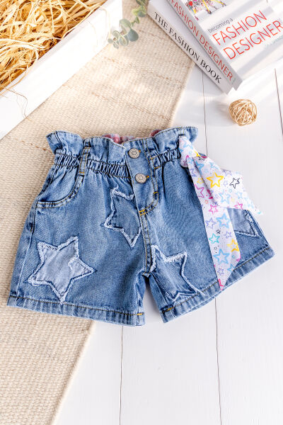 Yıldız işlemeli Denim Kız Çocuk Kot Şort