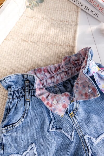 Yıldız işlemeli Denim Kız Çocuk Kot Şort