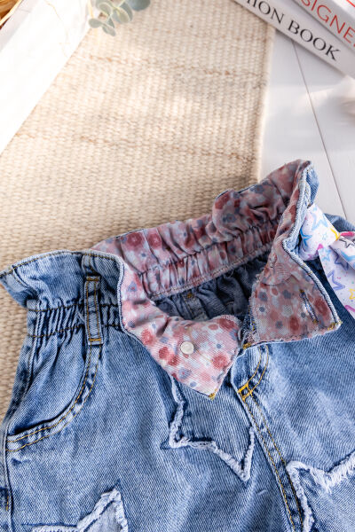 Yıldız işlemeli Denim Kız Çocuk Kot Şort