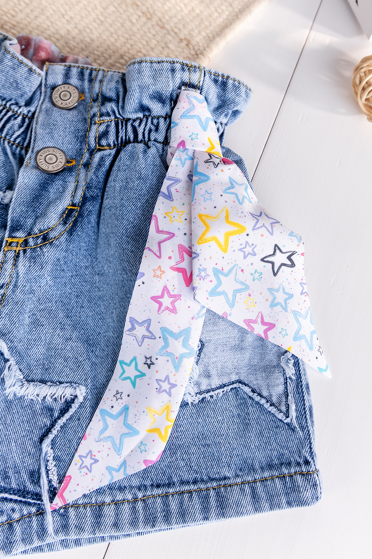 Yıldız işlemeli Denim Kız Çocuk Kot Şort
