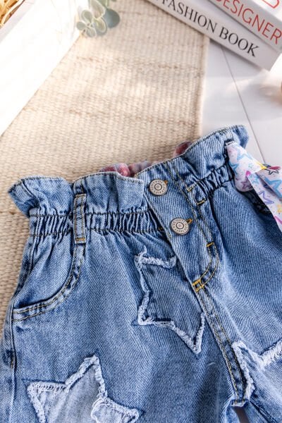 Yıldız işlemeli Denim Kız Çocuk Kot Şort