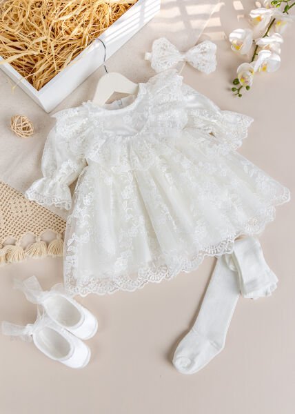 Güpürlü 4'lü Kız Bebek Mevlüt Elbise Seti