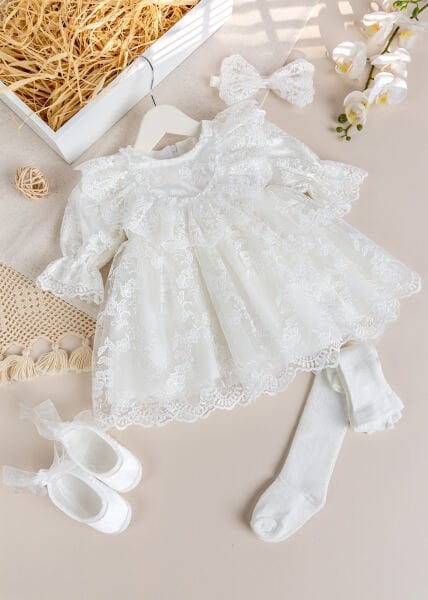 Güpürlü 4'lü Kız Bebek Mevlüt Elbise Seti