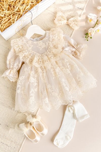 Güpürlü 4'lü Kız Bebek Mevlüt Elbise Seti