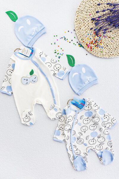 Elma Temalı Uzun Kollu İkili Bebek Tulum Takımı