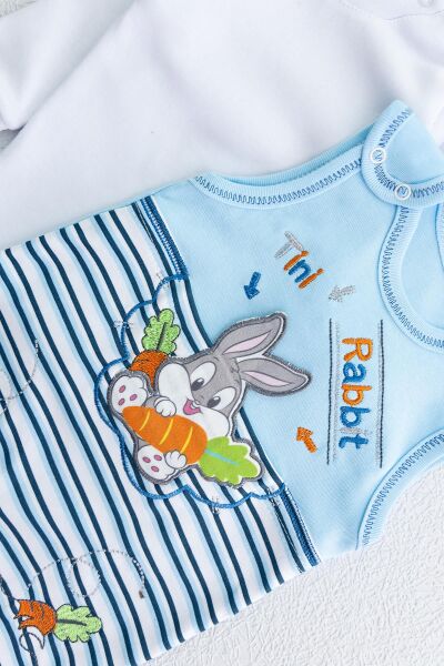 Tavşan Figürlü Erkek Bebek Tulum Salopet Takım MAVİ - 3-6 AY