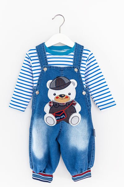 Denim Kumaş Bol Kesim Erkek Bebek Salopet Tulum Takım