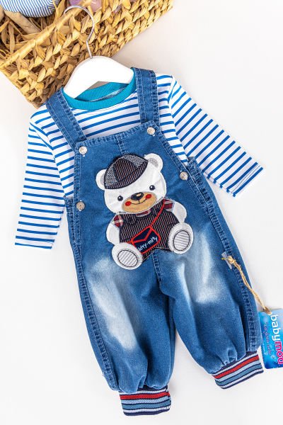 Denim Kumaş Bol Kesim Erkek Bebek Salopet Tulum Takım