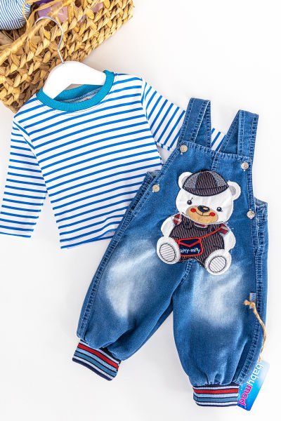 Denim Kumaş Bol Kesim Erkek Bebek Salopet Tulum Takım
