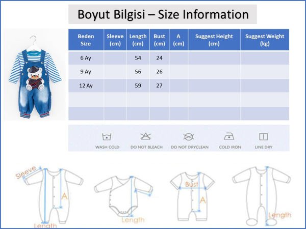 Denim Kumaş Bol Kesim Erkek Bebek Salopet Tulum Takım