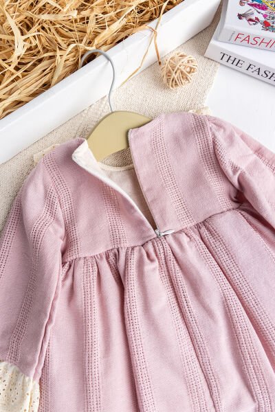 Fistolu Kare Yaka %100 Pamuk Pembe Kız Bebek Elbise Özel Gün Doğum Günü