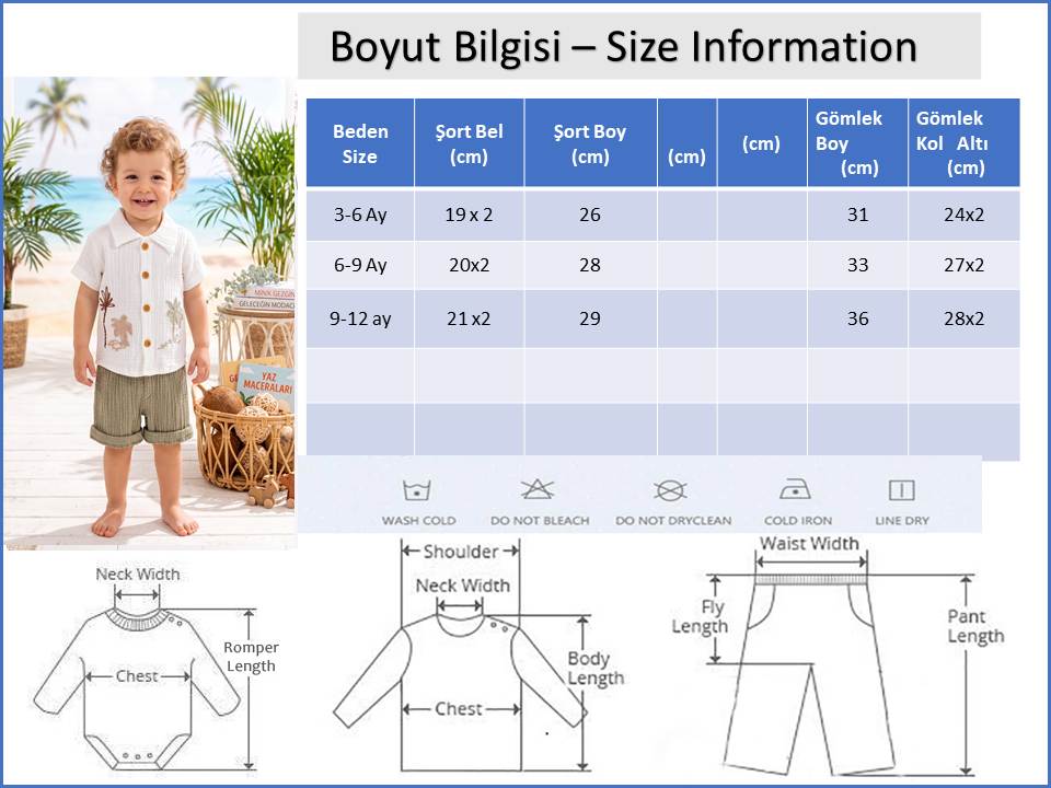 Müslin 100% Pamuk Yazlık Şortlu Erkek Bebek Takım