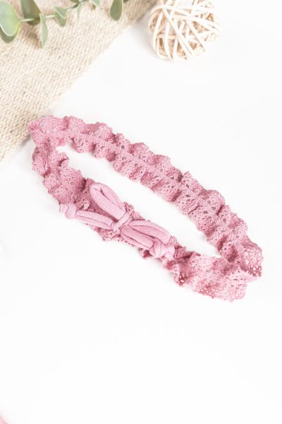 Güpürlü Bandanalı Müslin 3'lü Takım Kız Bebek Elbise Gül kurusu -  6-9 AY