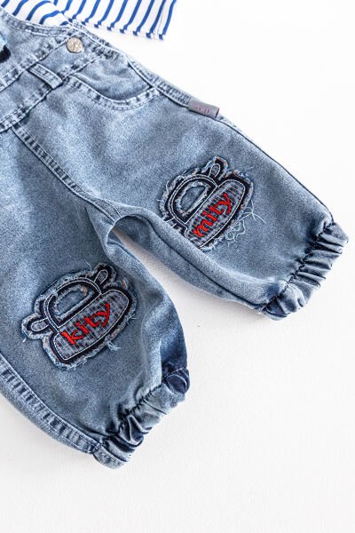 Araba Figürlü Denim Kumaş Erkek Bebek Salopet Tulum Takım