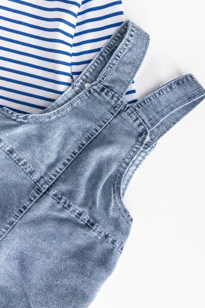 Araba Figürlü Denim Kumaş Erkek Bebek Salopet Tulum Takım