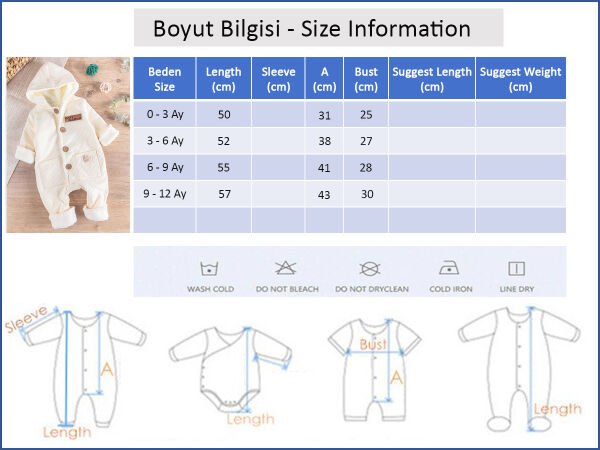 Kapüşonlu İçi Welsoft Kışlık Kız/Erkek Bebek Tulum KREM -  9-12 AY