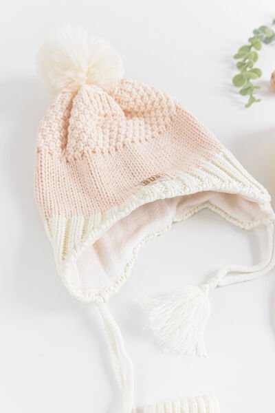 4-8 Yaş Ponponlu Kız Çocuk Atkı Bere Eldiven Takımı