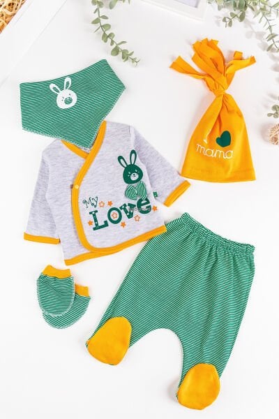 Tavşan Figürlü 5 Parça Bebek Hastane Çıkışı Bebek Takımı