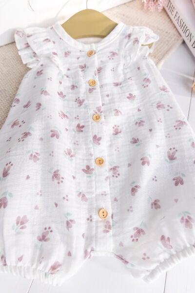 Çiçek Desenli Müslin Yazlık Kız Bebek Tulum