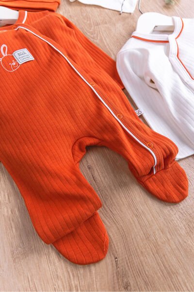 Tavşan Figürlü 2'li Uzun Kollu Kız/Erkek Bebek Tulum Takım Tarçın  - 3-6 AY