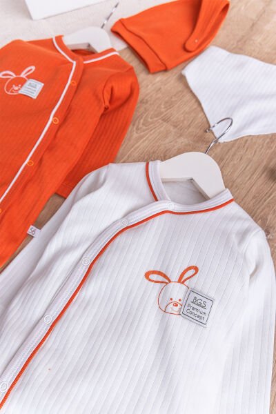 Tavşan Figürlü 2'li Uzun Kollu Kız/Erkek Bebek Tulum Takım Tarçın  - 3-6 AY