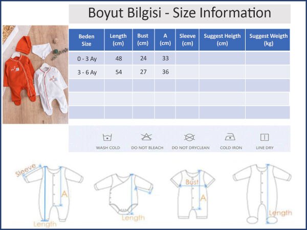 Tavşan Figürlü 2'li Uzun Kollu Kız/Erkek Bebek Tulum Takım Tarçın  - 3-6 AY